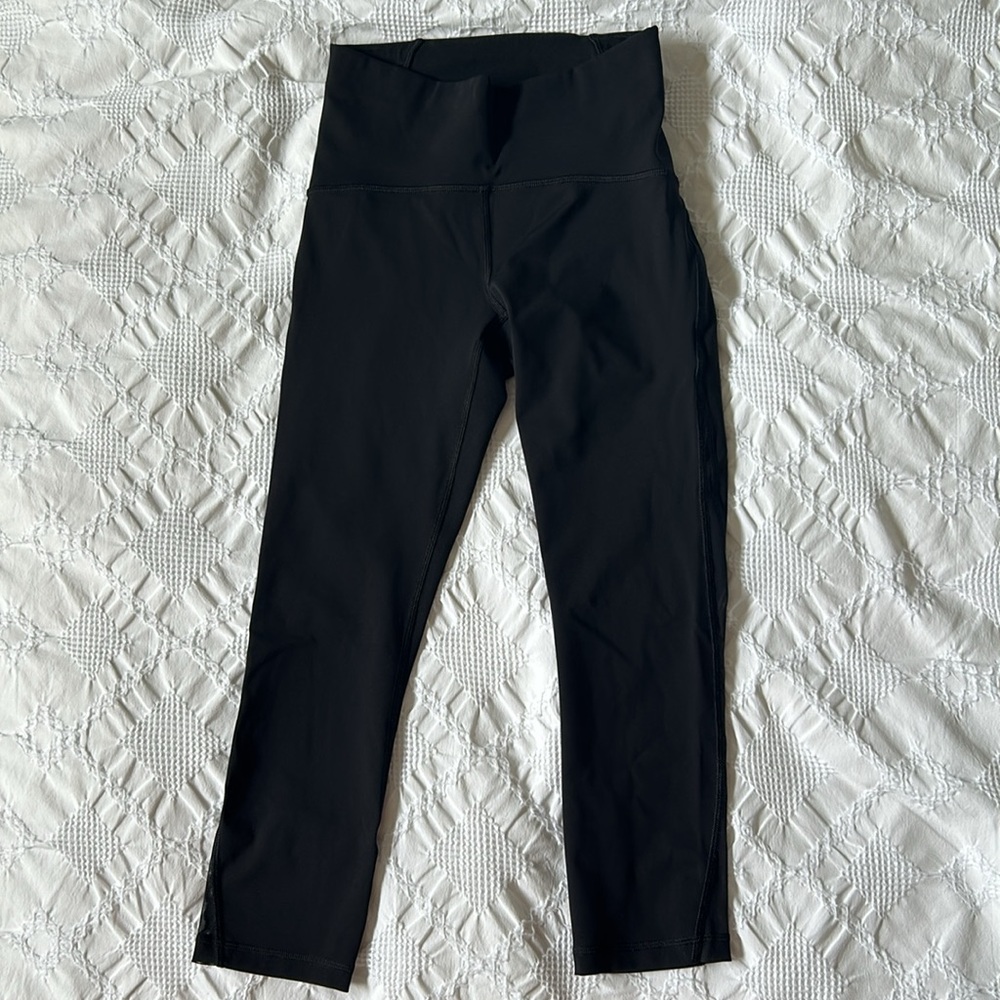 Lululemon Black Cropped High Waisted Leggings with Side Mesh Detail